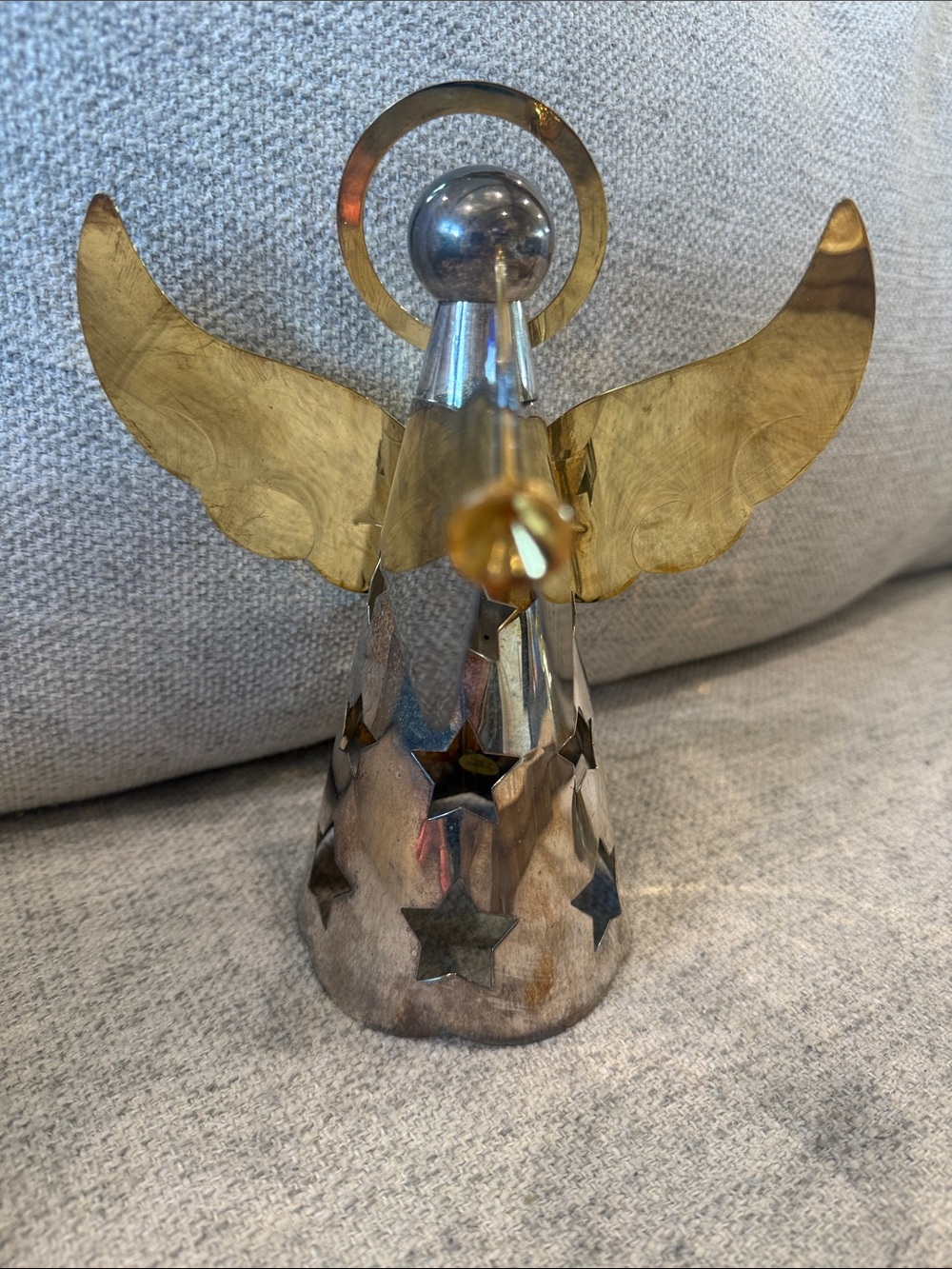 Angel Trumpet Figurines - Silver & Gold Metal Brass. Religious. Faith. Set 2.